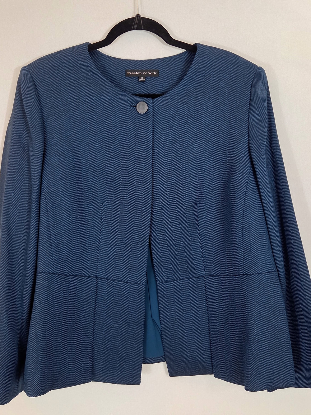 Preston & York Women's Blue Collarless Tailored Jacket